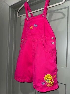 Vintage 1999 Looney Tunes Tweety Bird Pink Shortalls Overalls Size 10/12 Y2K